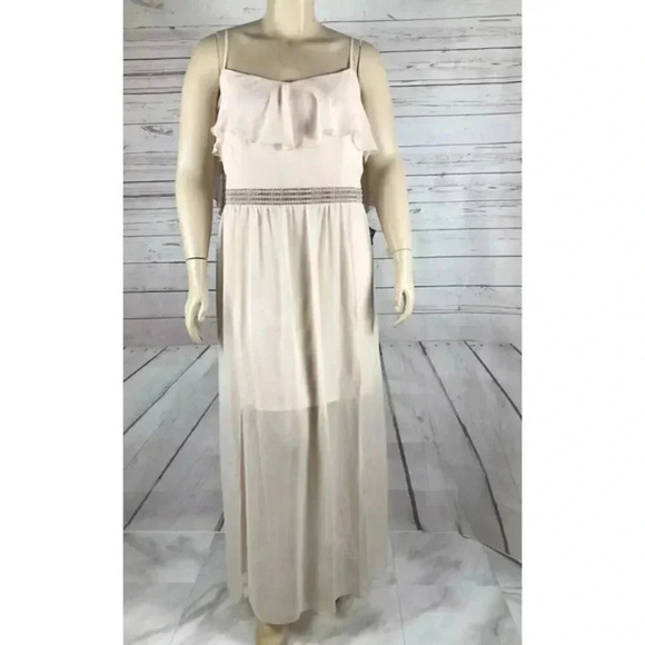 SPEECHLESS Peach Pink Chiffon Cold-Shoulder Maxi Gown NWT 20 - Picture 4 of 5